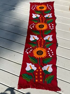 Girasoles Sunflower Mexican Embroidered Table Runner Floral 62x16 Red 1864 • $59