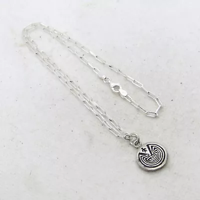 Sterling Silver 925 Maze UFO Crop Circle Necklace 15.5  K5261 • $29.95