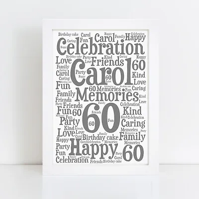 £14.99 • Buy Personalised 60th Birthday Print Gift For Women Friends Family Word Art Picture