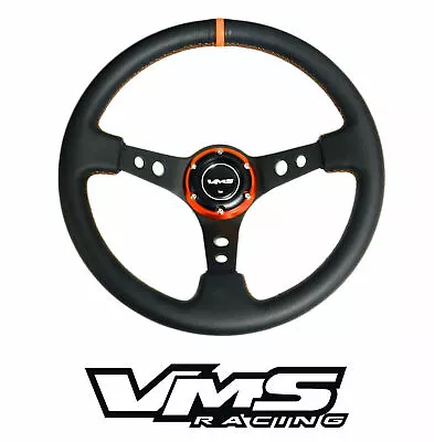 Vms Racing Universal 6-bolt 350mm Leather Orange Deep Dish Steering Wheel D • $999.95