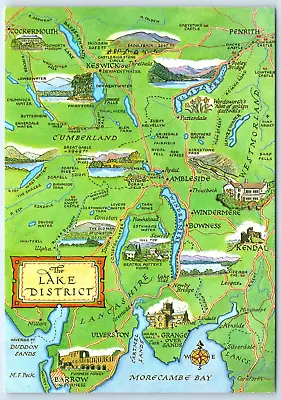 Postcard Map Lake District England • £2