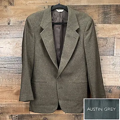 Vintage Austin Grey Sport Coat Blazer Suit Jacket Wool 2 Button Brown 36R USA • $69.95