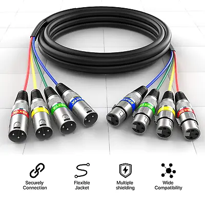 20 Ft 4 Channel XLR Snake 4 Colored  Premium XLR Male To XLR Female Snake Cable • $41.77