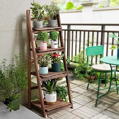 $55.90 • Buy Rustic Ladder Shelf Wooden Bookshelf Plant Stand Standing Organizer Kitchen Home