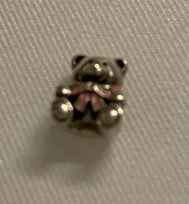 Genuine Pandora Sterling Silver Teddy Bear With Pink Ribbon Charm Used Condition • £12