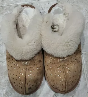 RARE UGG Australia 1010600 Brown Chestnut Coquette Mules Slippers Women's Sz US7 • $65