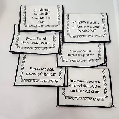 6 Vintage Black White Linen Cocktail Party Napkins W Salty Alcohol Phrases BAR • $10.95