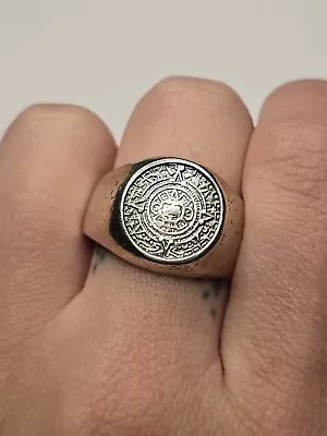 Vintage Taxco/ Mexico Sterling Silver Aztec Mayan Sun Calendar Ring • $49