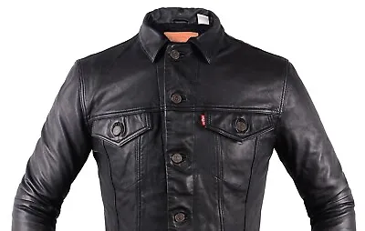 LEVI STRAUSS REAL Sheep LEATHER JACKET Mens Coat Levi's Trucker Black XL • $680