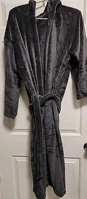 Modern Elegance Unisex Gray Plush Hooded Bath Robe ~ One Size Fits Most ~ New • $10