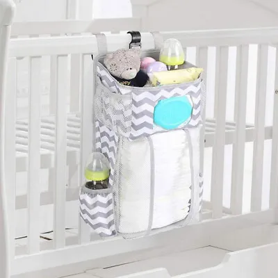 Baby Nursery Organizer And Crib Bed Diaper Pocket Hanging Bag For Infant Storage • £13.69