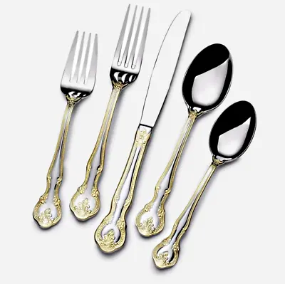 St. James Napoleon  65pc 18/10 Stainless Steel Flatware W/Gold Accents G100743 • $179.95