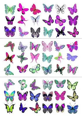 54 X PINK PURPLE GREEN BUTTERFLIES EDIBLE CUPCAKE TOPPER RICE WAFER PAPER M31 • £2.99