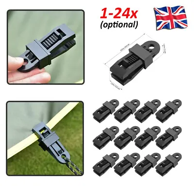 1-24Pcs Black Heavy Duty Tarp Clips Camping Tent Awning Clamps Tie Down Reusable • £3.69