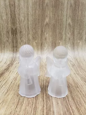 Angel Candle Holders Mikasa Frosted Snow Glass 4  Christmas Winter & Taiwan (2) • $7.96