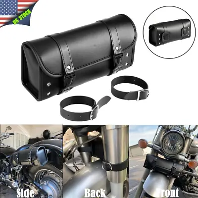 Motorcycle Black Leather Front Fork Tool Bag SaddleBag Storage Pouch Luggage Bag • $23.05