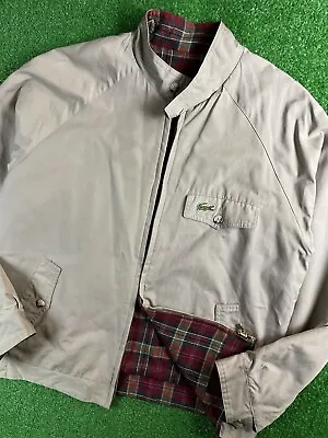 Vintage 80s Lacoste Beige Reversible Plaid Medium Harrington Jacket USA • $79.99