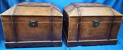 Pair Of 2 Three Hands Corp No. 51539 Wood Chests Trunks Brown Medium Vintage • $161.99