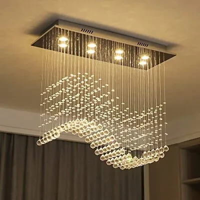Moooni 8-Lights Modern Rectangle Crystal Chandelier Lighting Wave Raindrop Fl... • $366.86
