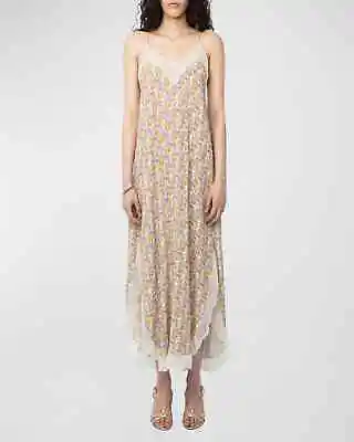 ZADIG AND VOLTAIRE NWT $398 Ristyl Liberty Wings Lace-Trim Maxi Slip Dress Sz L • $98