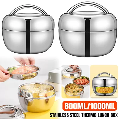 Stainless Steel Thermo Insulated Thermal Lunch Bento Box Round Food Container • $18.92