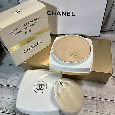 CHANEL No 5 LUXURY Bath Powder & Puff  150g/5.29oz Powder Shield Unopened Vtg • £144.86