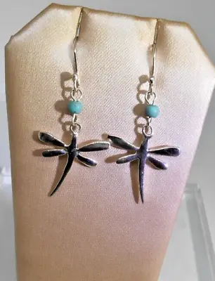Vintage HOB Mexico Dragonfly Earrings 925 Sterling Silver Turquoise • $39.95