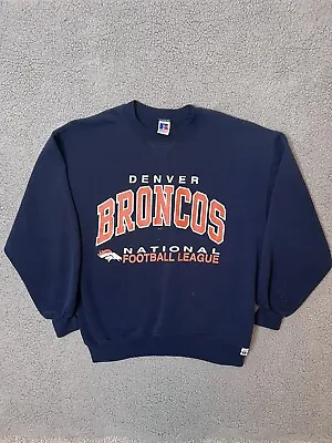 Vintage Russell Sweatshirt Size Large Denver Broncos Navy NFL Football • $24.99