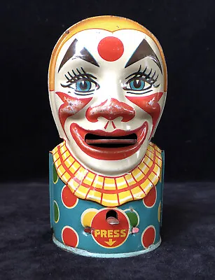 Antique J Chein - Tin Litho -  Clown Bank Toy Watch The Tongue Works Perfectly • $45