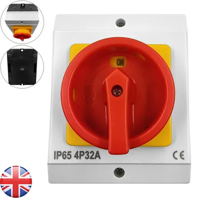 32A Rotary Isolator Switch 32amp 4 Pole AC (230V-415V) IP65 Waterproof • £13.06