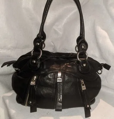 B. Makowsky Black Soft Leather Satchel 3 Zip Pocket Front Shoulder Handbag Purse • $59.99