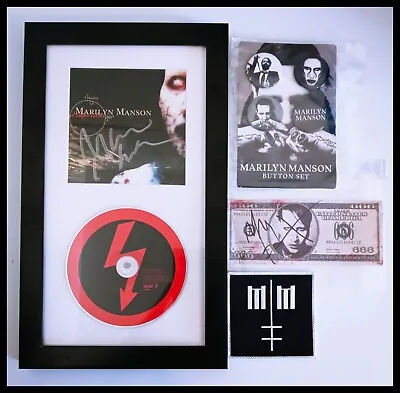 Marilyn Manson ACSS Signed CD Framed /Signed 666 Bill + VIP Button Set & Patch. • $2200