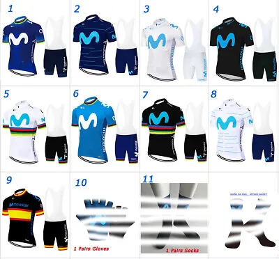 2023 Movistar Short Sleeve Men Bike Cycling Jersey Bib Shorts Set Gloves Socks • $27.99