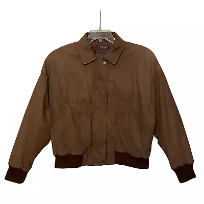 Wilsons Men Coat Leather Bomber Full Zip Pockets 3M Thinsulate Brown L VTG • $89.31