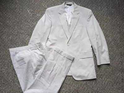 Jos A Bank SEERSUCKER Suit 2pc Tan White 40R 34x30 Preppy IVY LEAGUE Cotton • $129.95