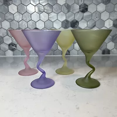 Vintage Retro Set 4 Libbey Z Stem Frosted Satin Pastel Martini Glasses Perfect • $28.99