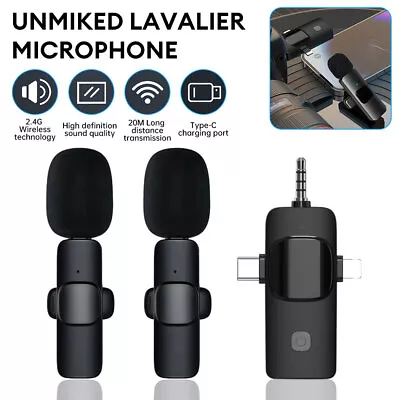 3 IN 1 Lavalier Wireless Microphone Audio Video Recording Mini Mic For Iphone 15 • £17.89