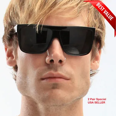 MENS Black Flat Top OG Motorcycle Style Sunglass New Super Dark Lens Sunglasses • $8.95