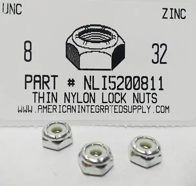 #8-32 Thin Hex Nylon Insert Lock Nuts Ntm Series Steel Zinc Plated (50) • $12.75