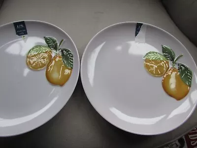 Set Of 2 White Melamine Plates With Lemons Embossed New With Tags • £7.99