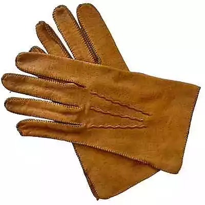 Vintage Hand-Stitched British Tan Peccary-Style Leather Mens Gloves Size 10 • $55