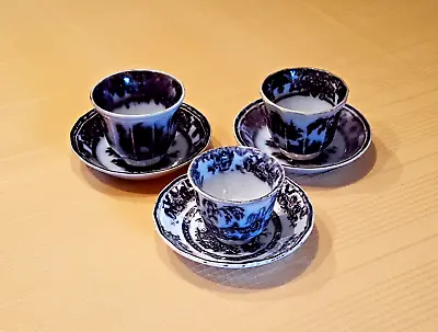 Antique Collection Of Black Mulberry Transferware Handleless Cups And Saucers • $106