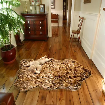 $159.99 • Buy Plush Faux Fur Tan Golden Brown Wolf, Bear Rug, Ultra Suede Lining, Fur Accents