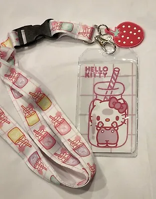 Hello Kitty Strawberry Milk Lanyard ID Holder Loungerfly Sanrio NEW • $14.88