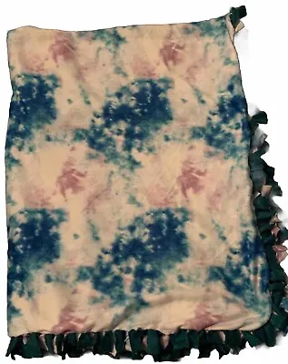 Hand Tied Micro Fleece Blanket - 50 X 60 TieDye Green Teal Blue Purple • $25