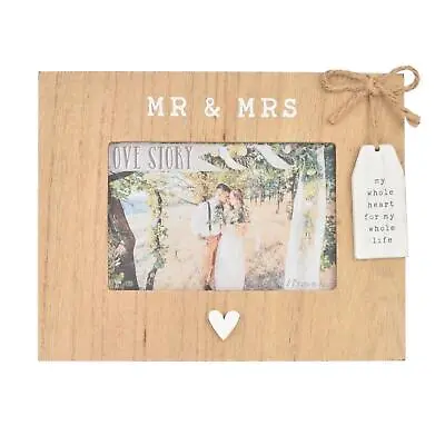 Mr And Mrs Wooden 6x4 Photo Frame With Heart And Hanging Plaque • £8.49