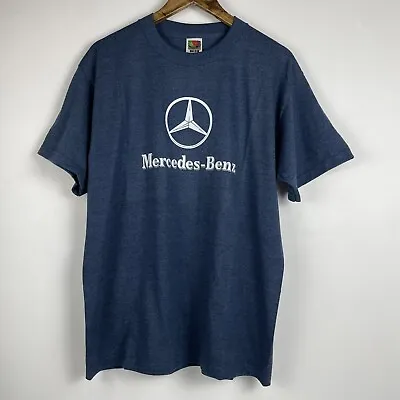 Mercedes-Benz Shirt Men's Size Large Blue Heather Vintage Reflective Print Y2K • $39