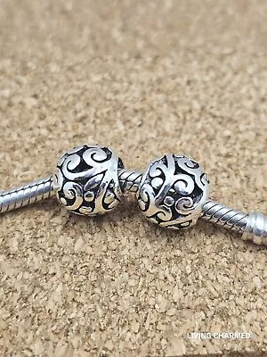 2 Authentic Paisley Silver Spacer European Charm Beads   • $13