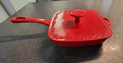 $34 • Buy Technique 8” Ceramic Coated Cast Iron Red Lidded Square Frying Pan