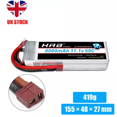 £45.99 • Buy HRB 6000mAh 11.1V 3S LiPo Battery 50C Burst 100C Deans For RC Truck Car Boat UK